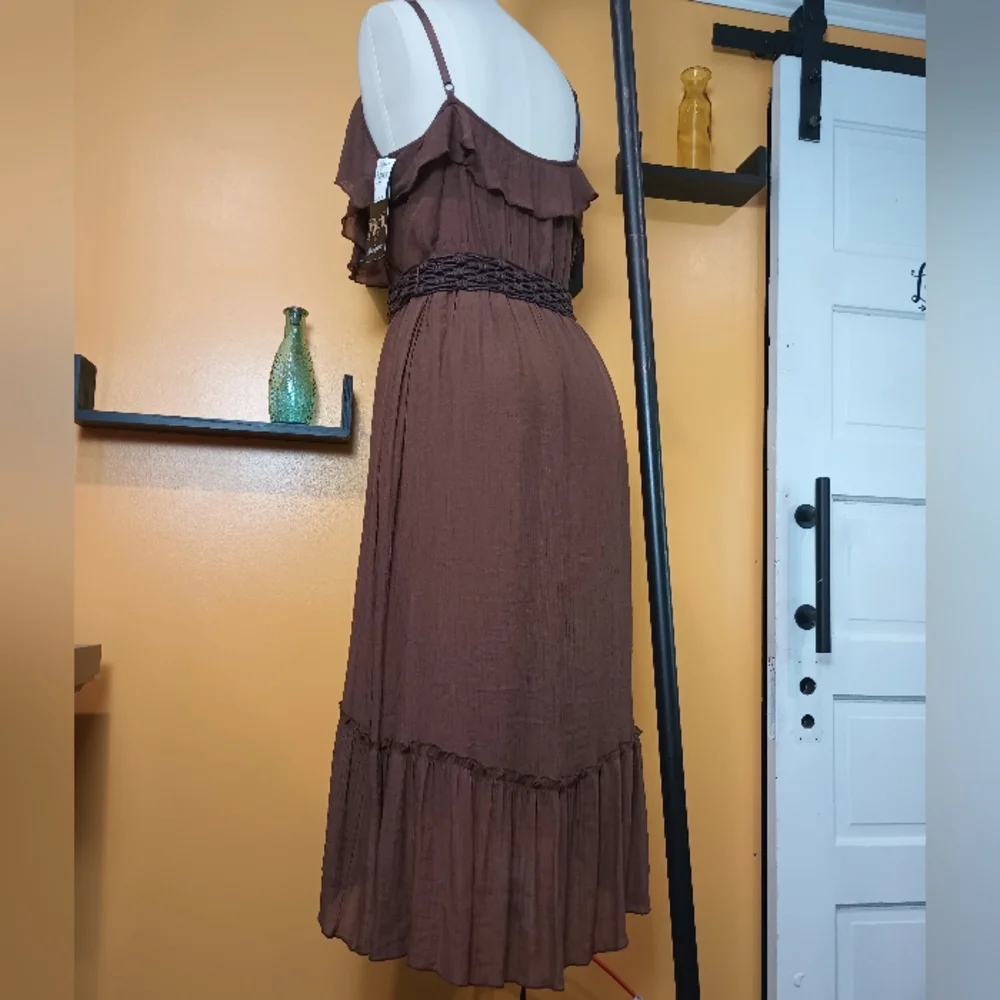 Rack 47 By Wrangler Brown Belted  Spaghetti Strap Ruffle Dress Size XL - Picture 11 of 16